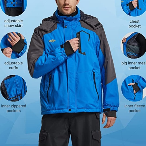🌸 Wantdo Men's Mountain Waterproof Ski Jacket Windproof Rain  Winter Hooded - Picture 9 of 12